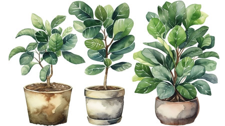 Watercolor illustration of potted ficus plan. Generative Aiの素材