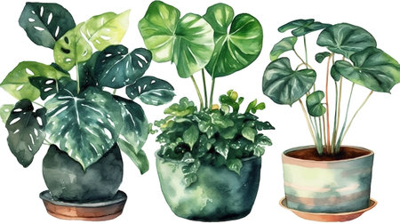 watercolor illustration of potted house plant. Generative Aiの素材