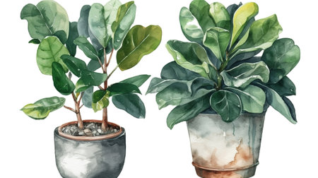 Watercolor illustration of potted ficus plan. Generative Aiの素材