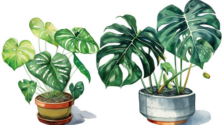 watercolor illustration of potted house plant. Generative Aiの素材