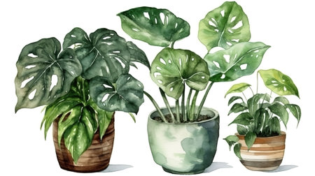watercolor illustration of potted house plant. Generative Aiの素材