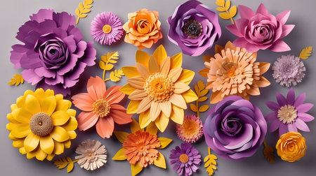 Isolated botanical design elements, bright candy colors, decorative embellishment. Generative Aiの素材
