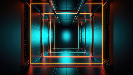 3d render. Abstract background with glowing neon rectangular frame. Generative Aiの素材