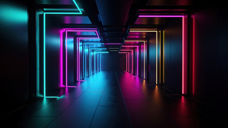 3d render, abstract urban background with empty room. Generative Aiの素材