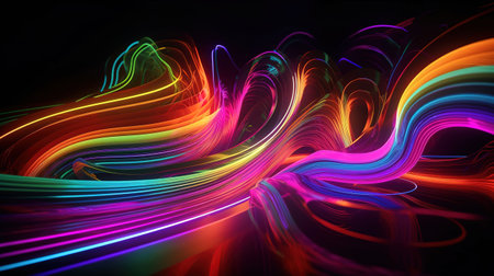3d rendering, glowing lines, neon lights, abstract psychedelic background. Generative Aiの素材