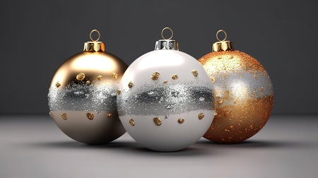 White and gold Christmas balls with glitter. Generative Aiの素材