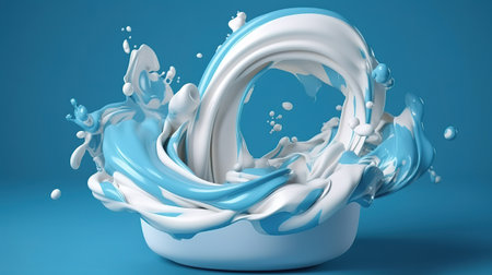 3d render, milk spiral splashing, liquid wave. Generative Aiの素材