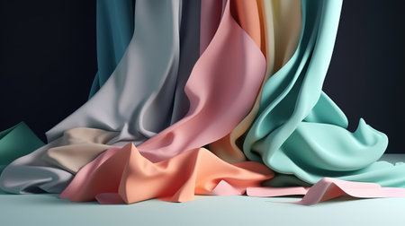 Fashion wallpaper with falling cloth. Colorful pastel swatches. Generative Aiの素材