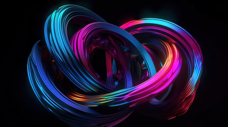 Colorful twisted spiral glowing in the dark. Generative Aiの素材