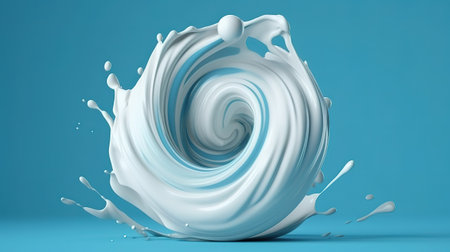 white splash, paint, loops, curvy jet, isolated on blue background. Generative Aiの素材