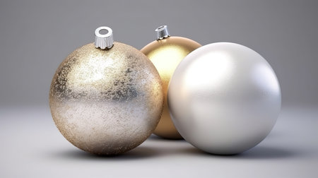 White and gold Christmas balls with glitter. Generative Aiの素材
