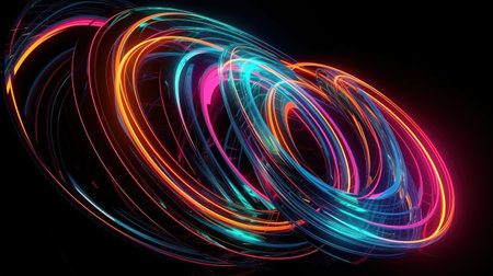 Colorful twisted spiral glowing in the dark. Generative Aiの素材