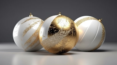 White and gold Christmas balls with glitter. Generative Aiの素材