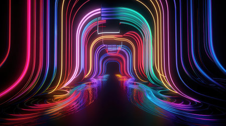 3d rendering, glowing lines, neon lights, abstract psychedelic background. Generative Aiの素材