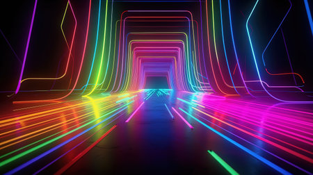 3d rendering, glowing lines, neon lights, abstract psychedelic background. Generative Aiの素材