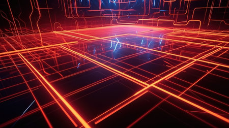 3d render, orange neon light, abstract ultraviolet background. Generative Aiの素材