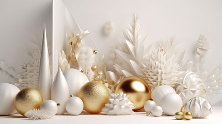 Festive ornaments, glass balls, wrapped gift boxes. Generative Aiの素材