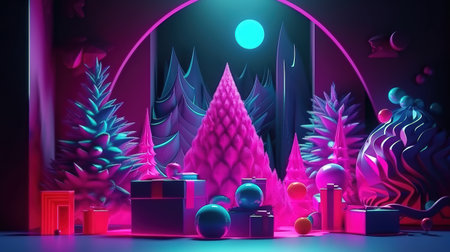 gift boxes and festive ornaments. Holiday wallpaper. Generative Aiの素材