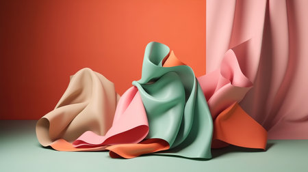 Fashion wallpaper with falling cloth. Colorful pastel swatches. Generative Aiの素材