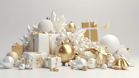 3d render, white and gold Christmas background. Generative Aiの素材