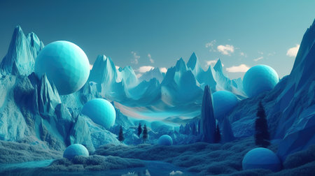 3d render, abstract virtual panoramic scene. Generative Aiの素材
