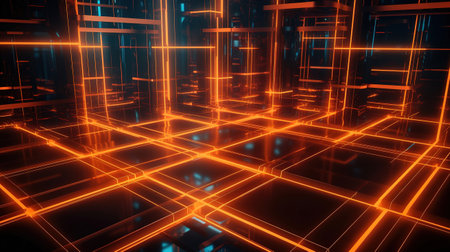 laser grid, virtual network, glowing lines, Bright color. Generative Aiの素材
