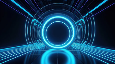3d render, abstract minimal blue neon background, Bright color. Generative Aiの素材