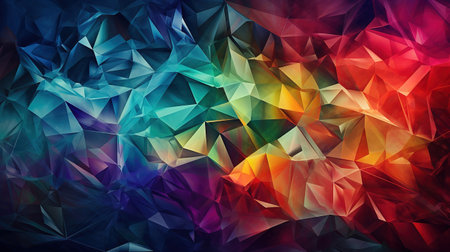 macro panorama, faceted gem, wide panoramic polygonal wallpaper, Bright color. Generative Aiの素材