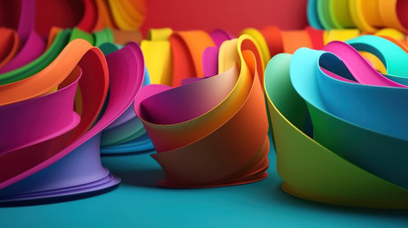 curvy ribbon edge, folded wallpaper, Bright color. Generative Aiの素材