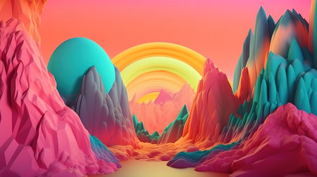 3d render. Abstract surreal seascape background with rocky mountains. Generative Aiの素材
