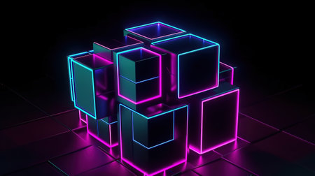 Geometric object glowing in ultraviolet light, Bright color. Generative Aiの素材