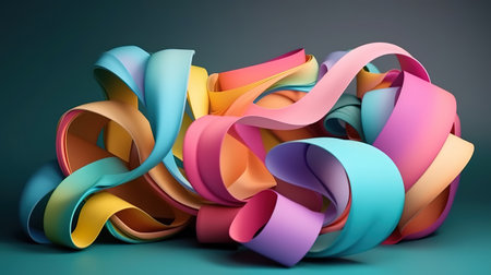 curvy ribbon edge, folded wallpaper, Bright color. Generative Aiの素材
