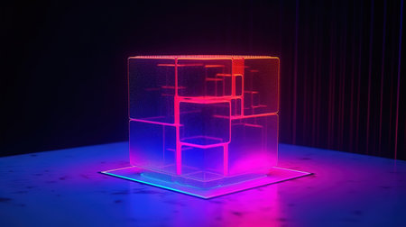 Geometric object glowing in ultraviolet light, Bright color. Generative Aiの素材