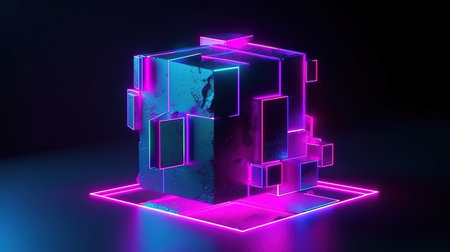 cyber shape in virtual reality, laser show. Generative Aiの素材