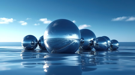 panoramic landscape, fantastic scenery with glossy chrome balls. Generative Aiの素材