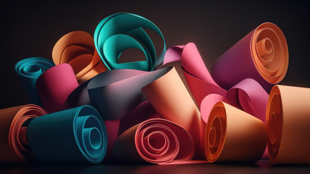 3d render, paper ribbon rolls, abstract shapes. Generative Aiの素材