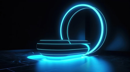 3d render, abstract minimal blue neon background, Bright color. Generative Aiの素材
