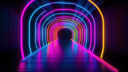 Realistic neon lights background. Generative Aiの素材