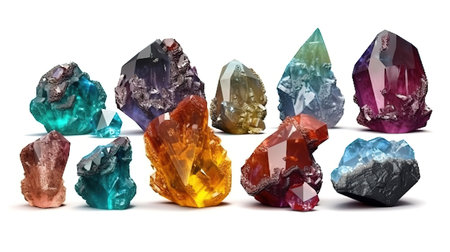 quartz nugget clip art isolated on white background, Bright color. Generative Aiの素材