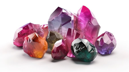3d render, colorful spiritual crystals isolated on white background. Generative Aiの素材