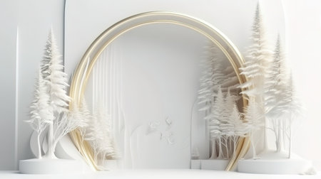 3d render, white Christmas background with empty stage. Generative Aiの素材