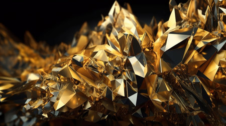 3d render, abstract gold crystal background. Generative Aiの素材