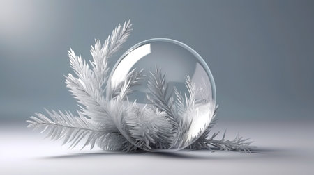 3d render, Christmas background with empty glass ball. Generative Aiの素材