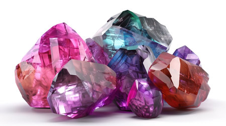 3d render, colorful spiritual crystals isolated on white background. Generative Aiの素材