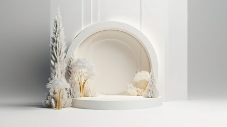 3d render, white Christmas background with empty stage. Generative Aiの素材