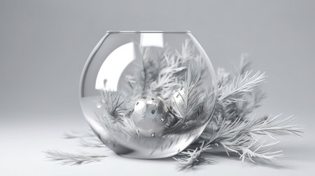 3d render, Christmas background with empty glass ball. Generative Aiの素材