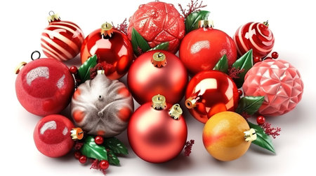 3d render, set of traditional Christmas ornaments and decorations. Generative Aiの素材