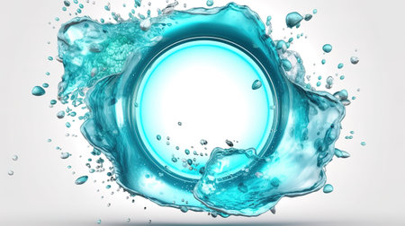 3d water splashing round frame, aqua, isolated liquid splash. Generative Aiの素材