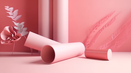 3d render, abstract fashion pink background with paper roll. Generative Aiの素材