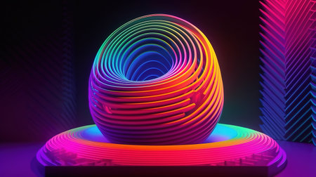 3d render, abstract geometric neon gradient background. Generative Aiの素材